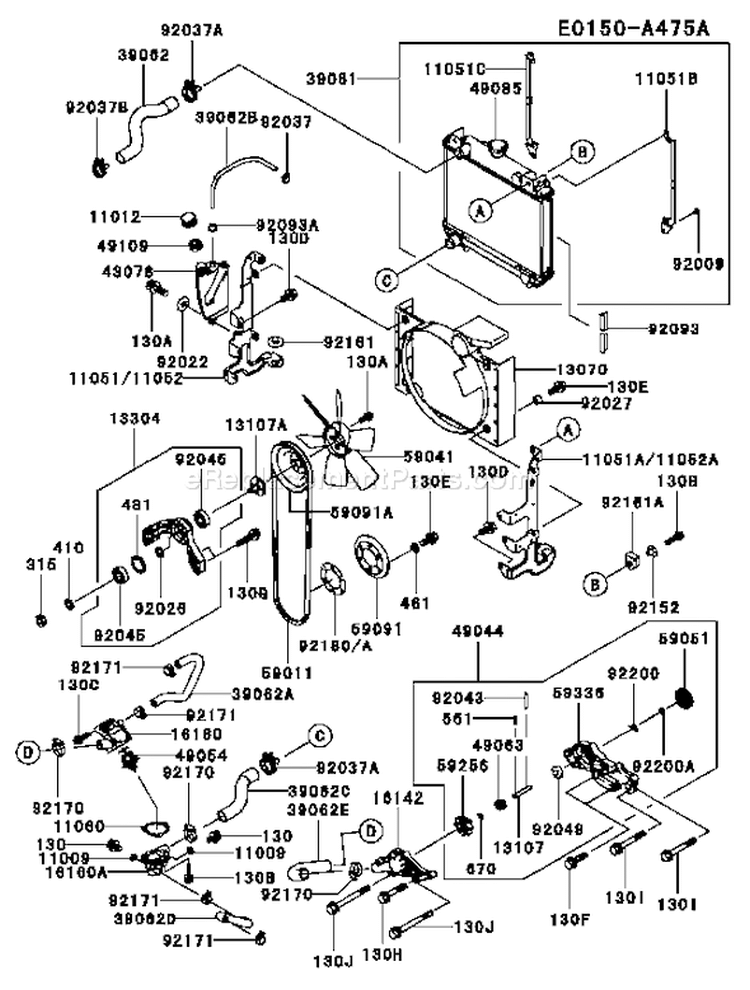 Page D Diagram and Parts List for FD671D AS01 Kawasaki Engine