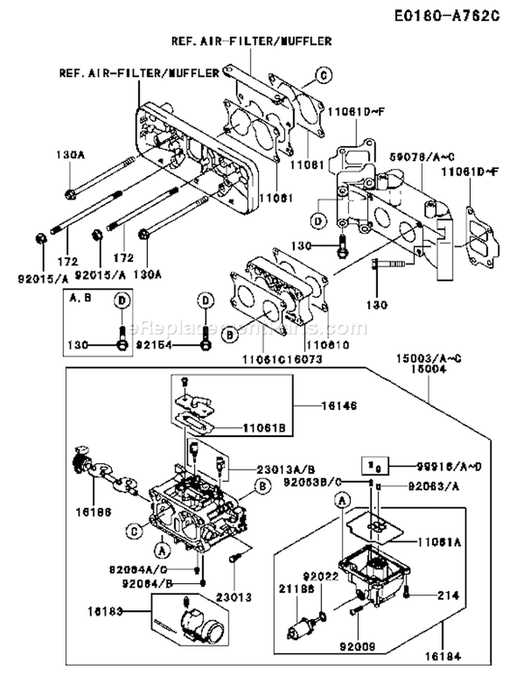 Page B Diagram and Parts List for FD731V AS01 Kawasaki Engine