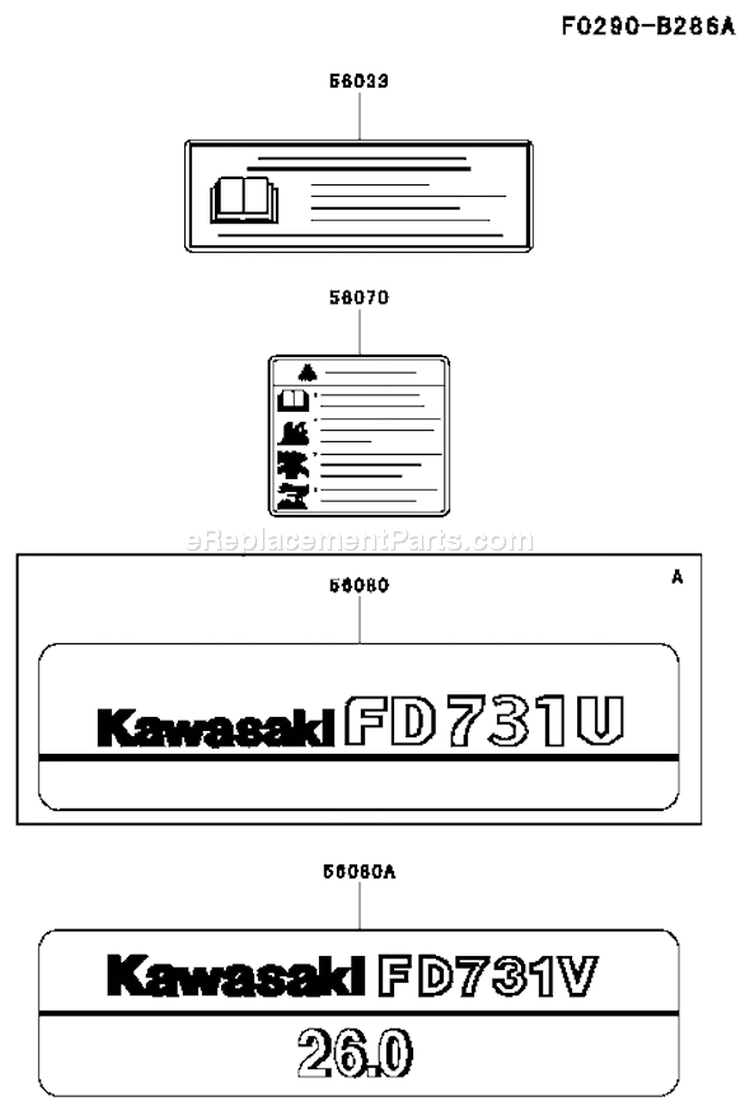 Page H Diagram and Parts List for FD731V CS03 Kawasaki Engine