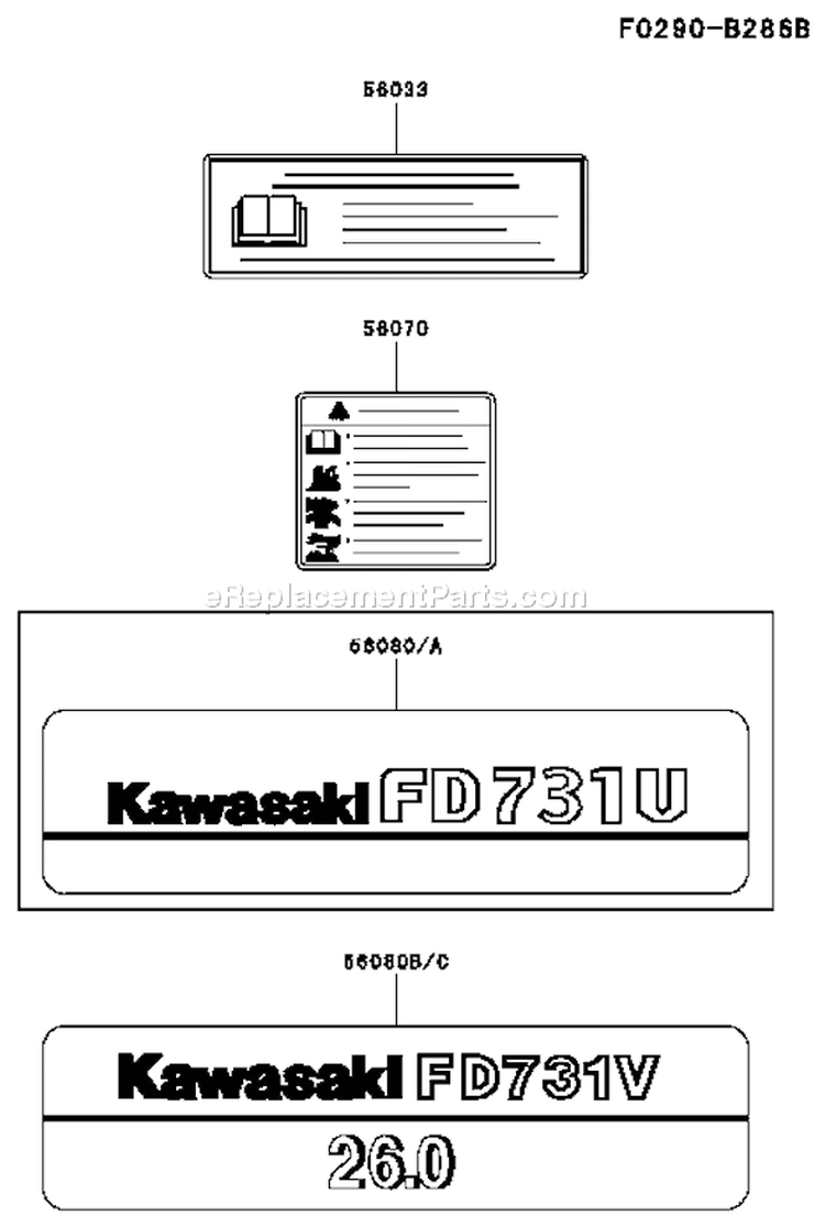 Page H Diagram and Parts List for FD731V CS05 Kawasaki Engine