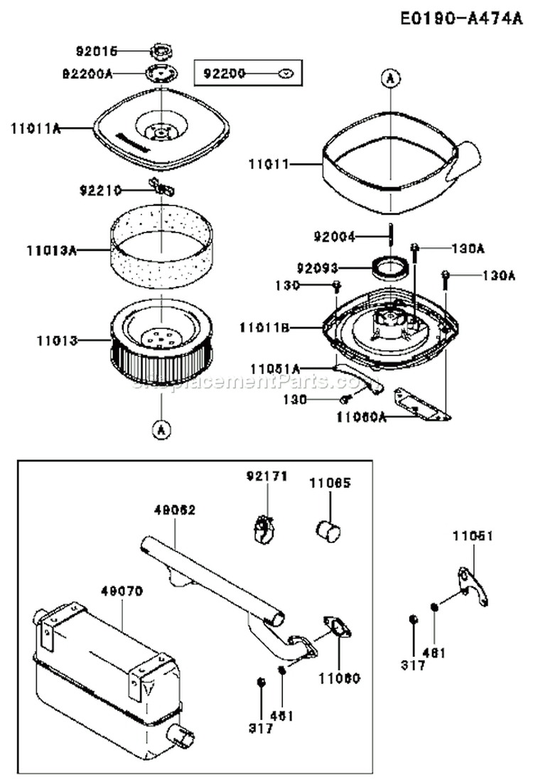 Page A Diagram and Parts List for FD750D AS01 Kawasaki Engine