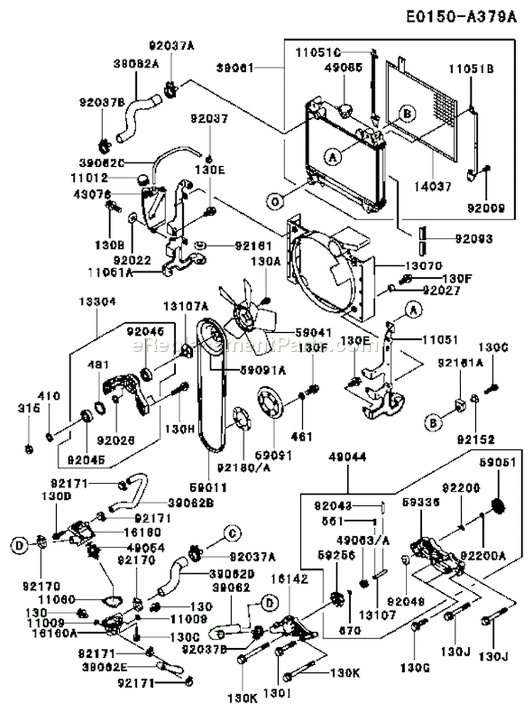 Page D Diagram and Parts List for FD750D AS01 Kawasaki Engine
