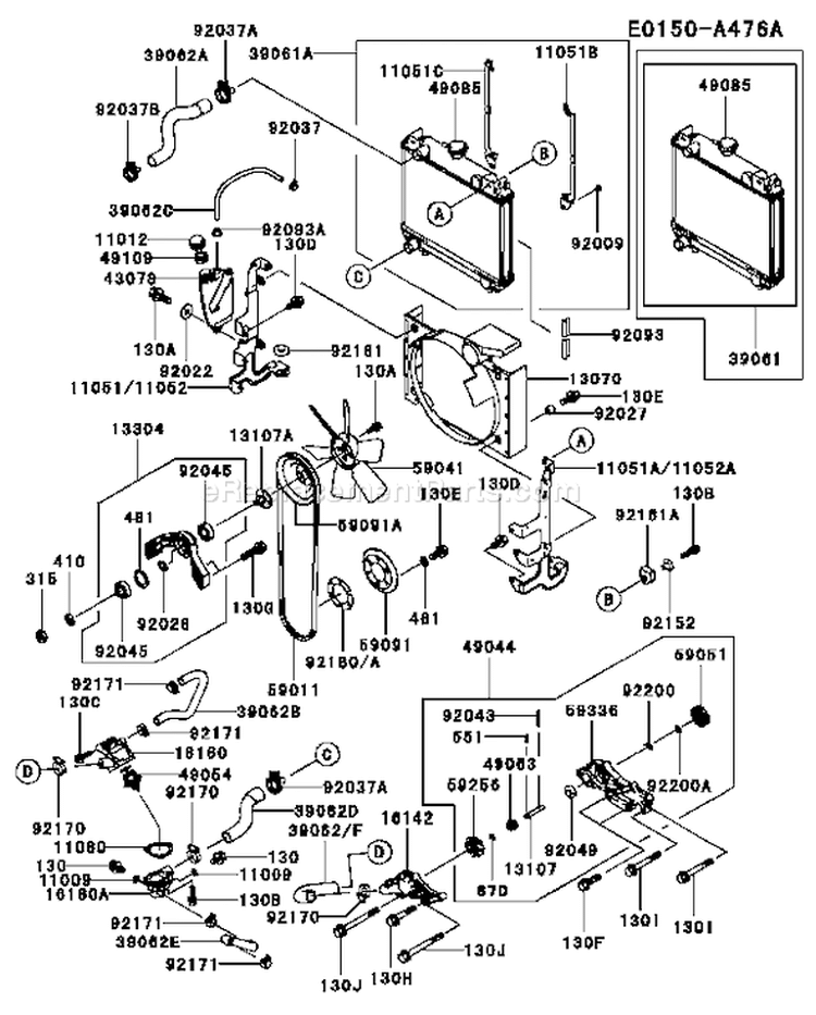 Page D Diagram and Parts List for FD750D AS04 Kawasaki Engine