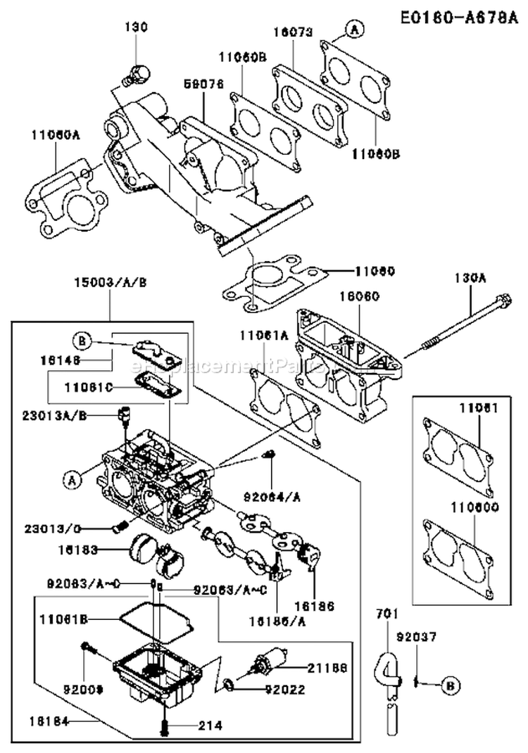 Page B Diagram and Parts List for FD750D AS00 Kawasaki Engine