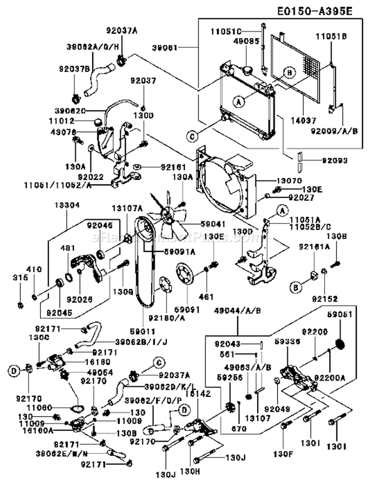 Page D Diagram and Parts List for FD750D AS02 Kawasaki Engine