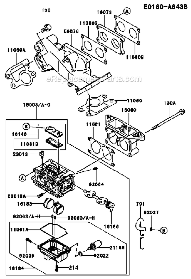 Page B Diagram and Parts List for FD750D DS00 Kawasaki Engine