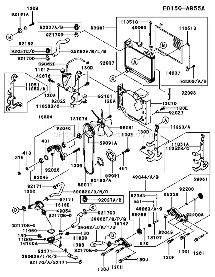 Page D Diagram and Parts List for FD750D DS00 Kawasaki Engine