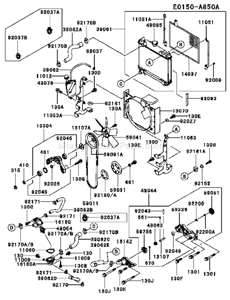 Page D Diagram and Parts List for FD750D CS02 Kawasaki Engine