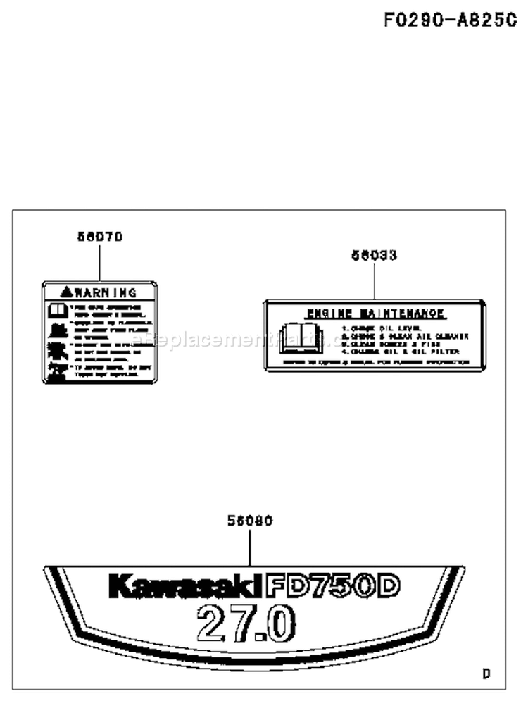Page H Diagram and Parts List for FD750D DS02 Kawasaki Engine