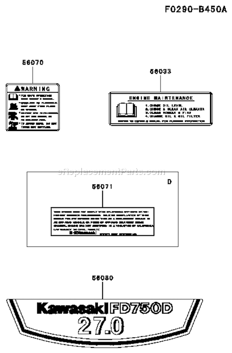 Page H Diagram and Parts List for FD750D DS05 Kawasaki Engine