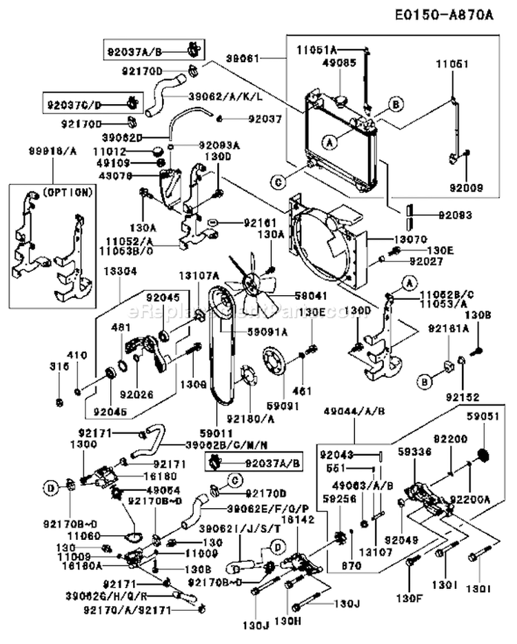 Page D Diagram and Parts List for FD750D CS08 Kawasaki Engine