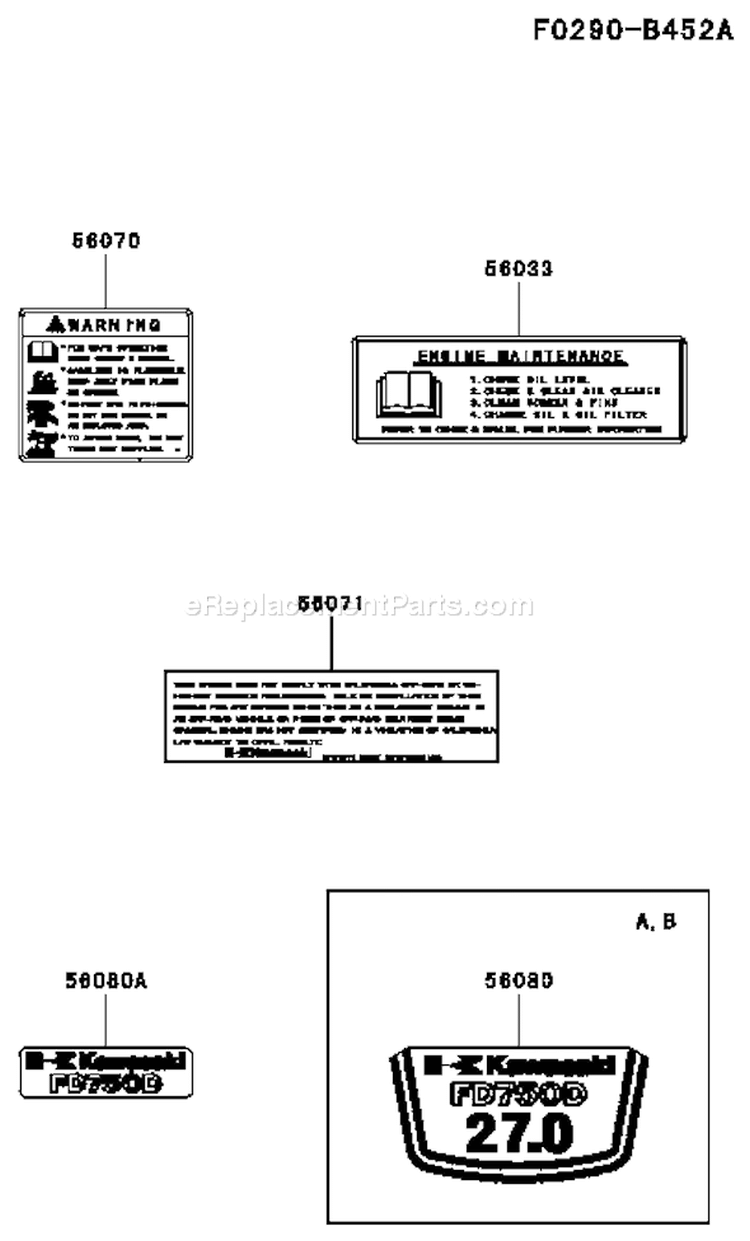 Page H Diagram and Parts List for FD750D CS08 Kawasaki Engine