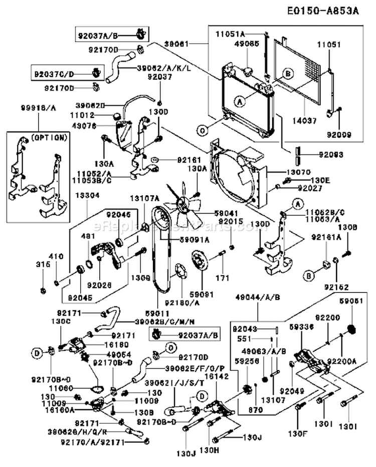 Page D Diagram and Parts List for FD750D DS09 Kawasaki Engine