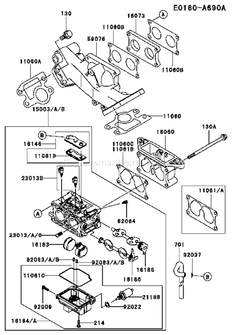 Page B Diagram and Parts List for FD750D ES03 Kawasaki Engine