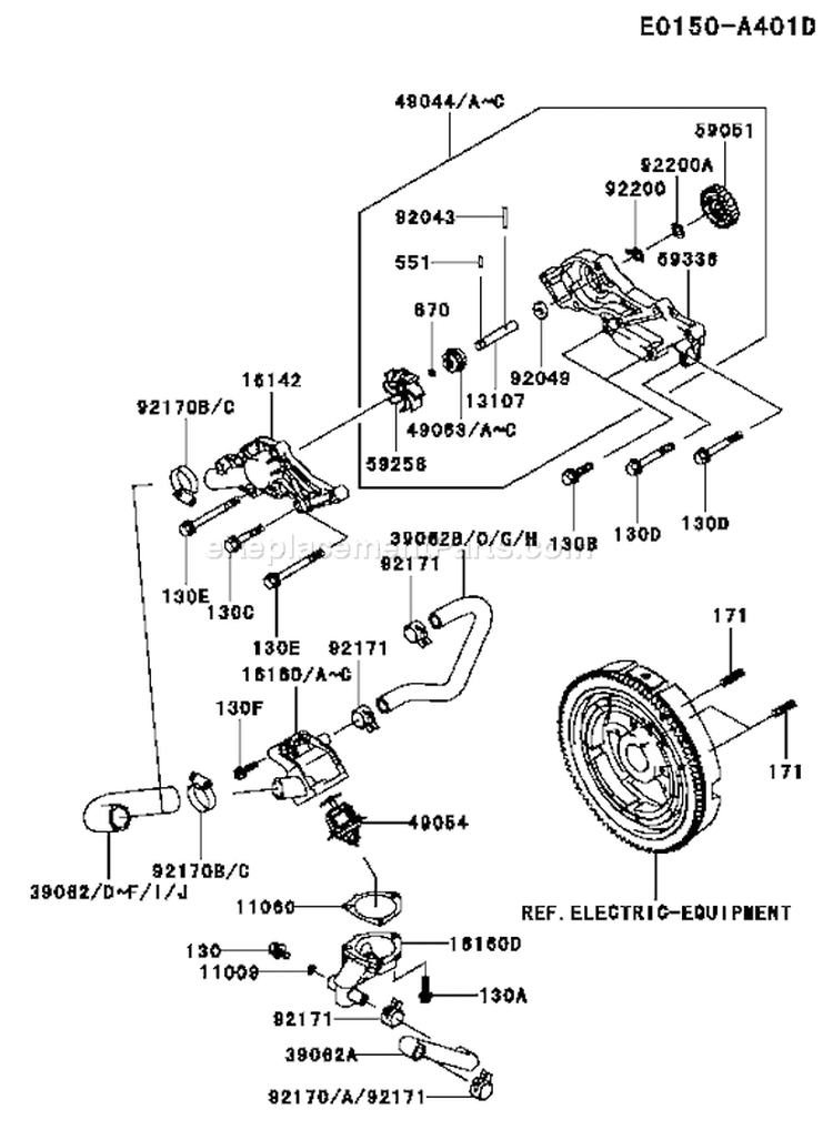 Page D Diagram and Parts List for FD750D ES03 Kawasaki Engine
