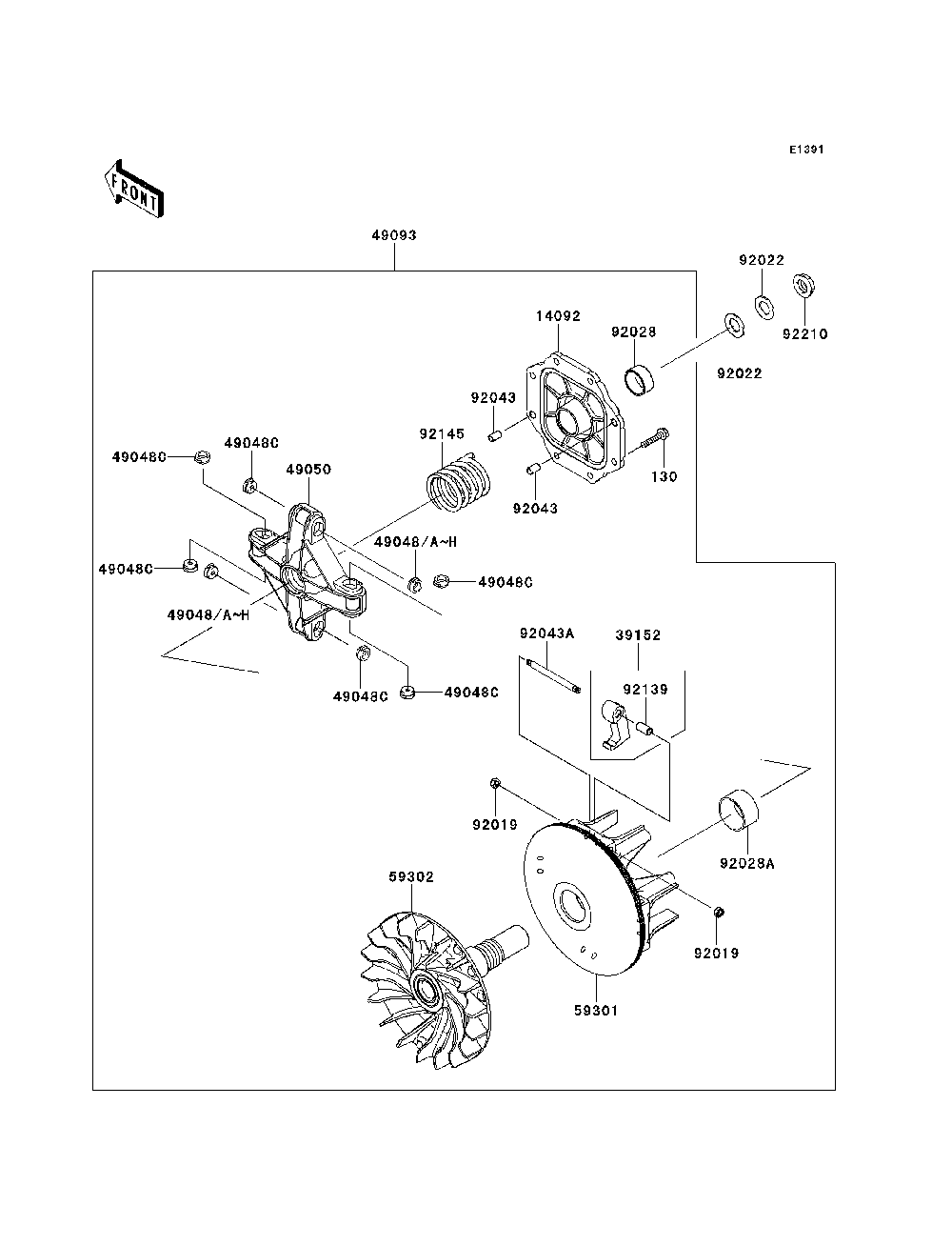 Drive Converter Diagram and Parts List for KRT800BEF 2014 Kawasaki Lawn Tractor Accessories