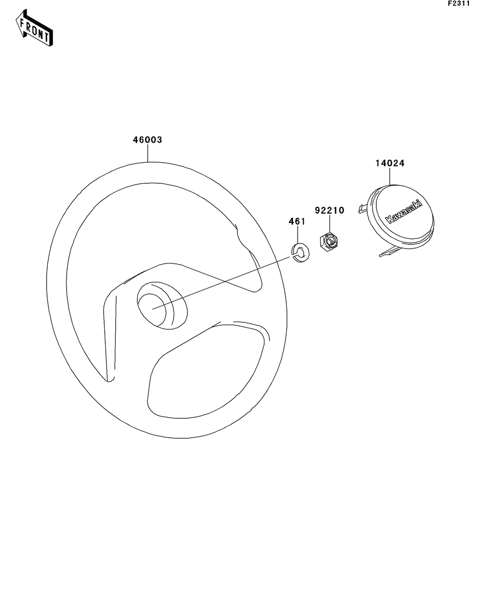 Steering Wheel Diagram and Parts List for KAF400AFF 2015 Kawasaki Lawn Tractor Accessories