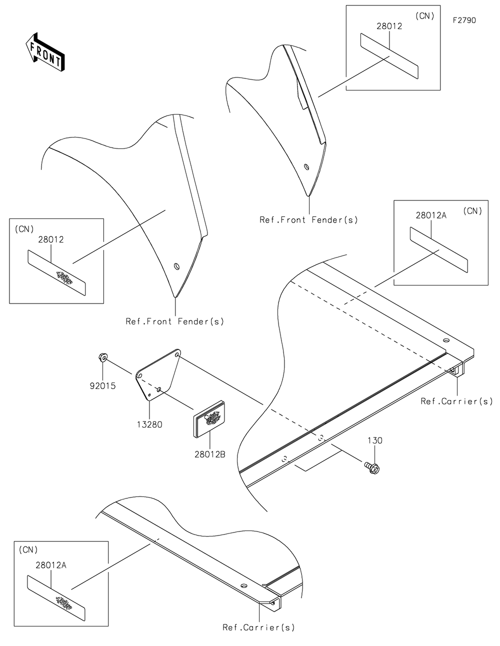 Reflectors Diagram and Parts List for KAF400RLS 2020 Kawasaki Lawn Tractor Accessories