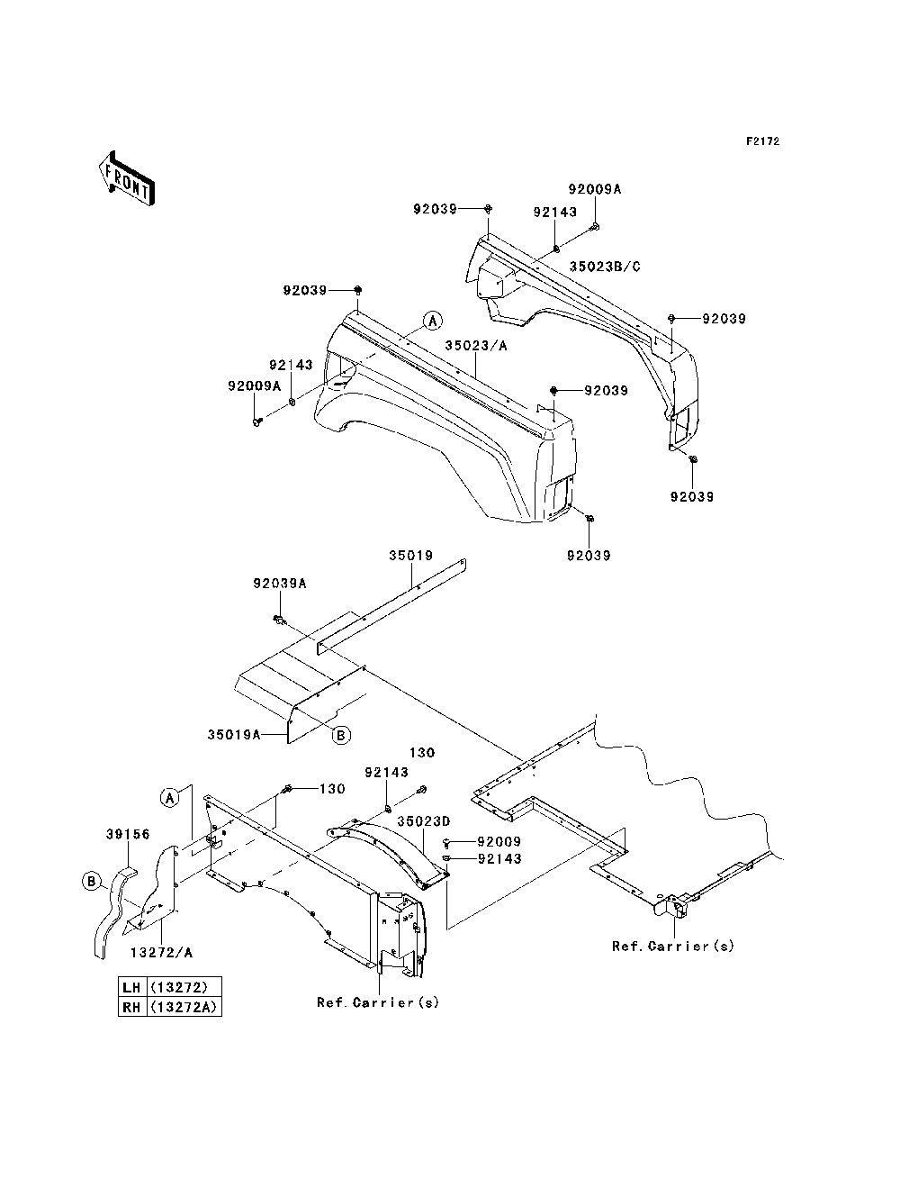 Rear Fender Diagram and Parts List for KRF750NCS 2012 Kawasaki Lawn Tractor Accessories