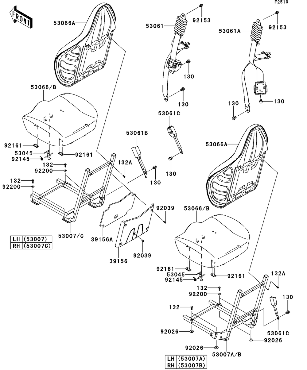 Seat Diagram and Parts List for KRT750ACF 2012 Kawasaki Lawn Tractor Accessories