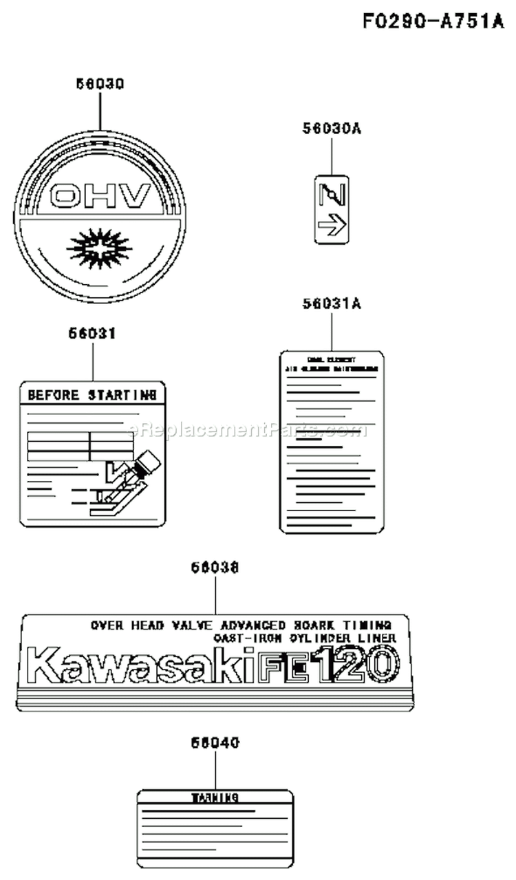 Page H Diagram and Parts List for FE120D AS05 Kawasaki Engine
