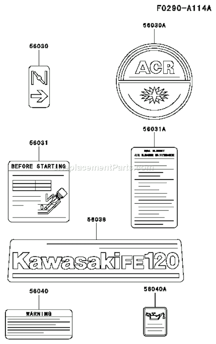 Page H Diagram and Parts List for FE120D BS01 Kawasaki Engine