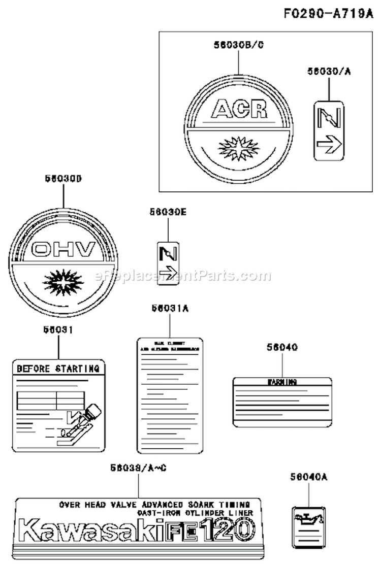 Page H Diagram and Parts List for FE120D BS00 Kawasaki Engine