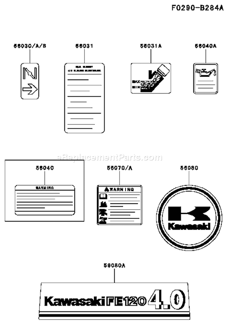 Page H Diagram and Parts List for FE120D DS04 Kawasaki Engine