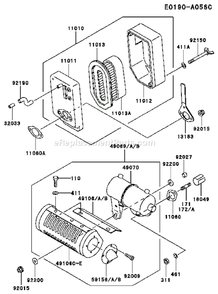 Page A Diagram and Parts List for FE120D AS02 Kawasaki Engine