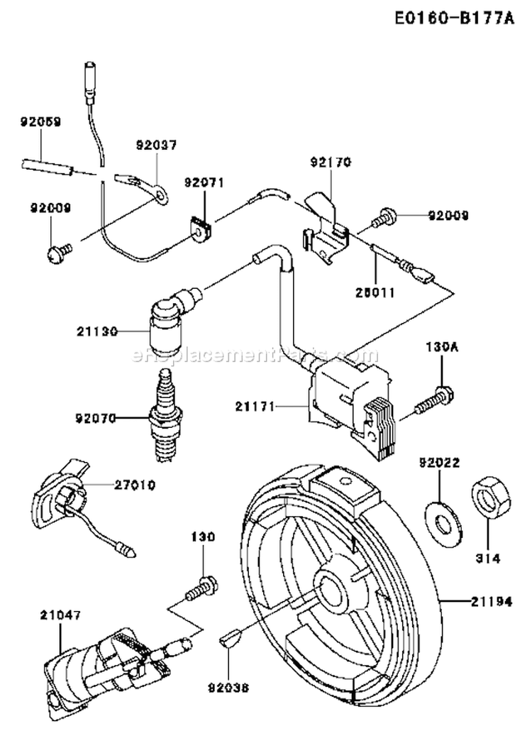 Page F Diagram and Parts List for FE120G AT50 Kawasaki Engine