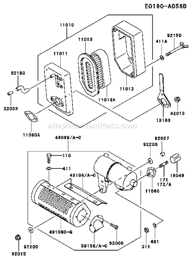 Page A Diagram and Parts List for FE120G CS00 Kawasaki Engine