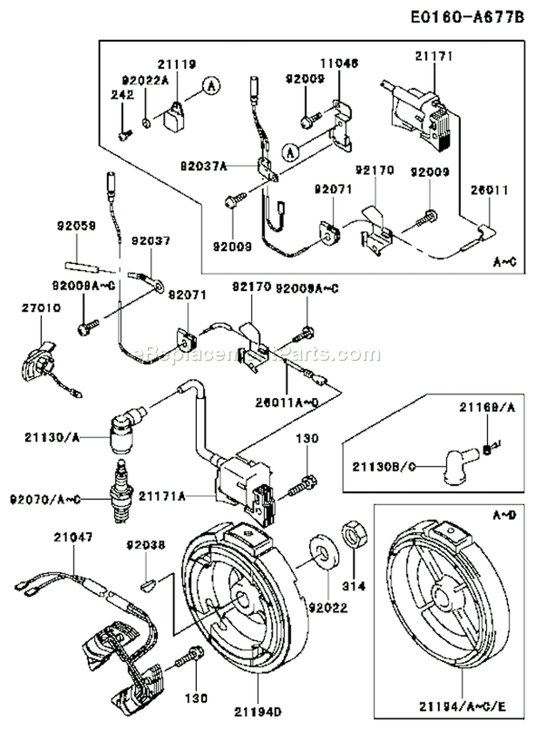 Page F Diagram and Parts List for FE120G CS00 Kawasaki Engine