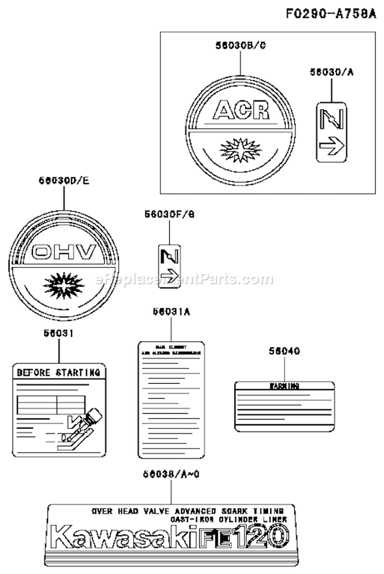 Page H Diagram and Parts List for FE120D AS02 Kawasaki Engine