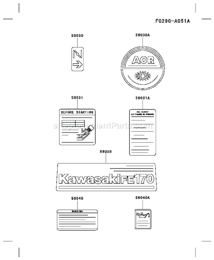 Page H Diagram and Parts List for FE170D AS02 Kawasaki Engine
