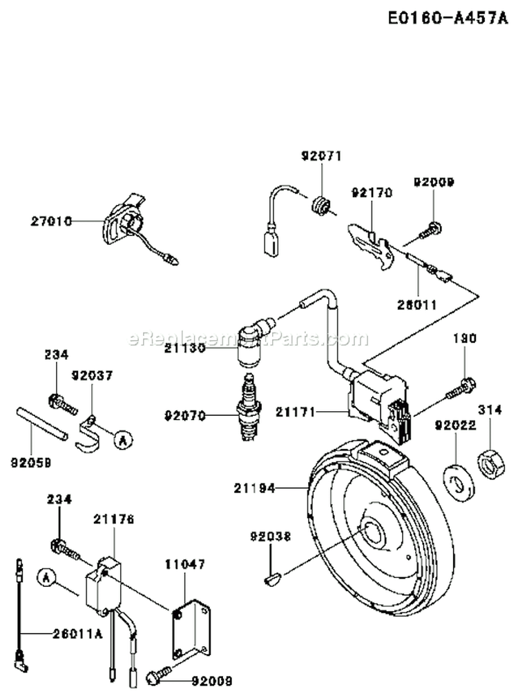Page F Diagram and Parts List for FE170D AS03 Kawasaki Engine