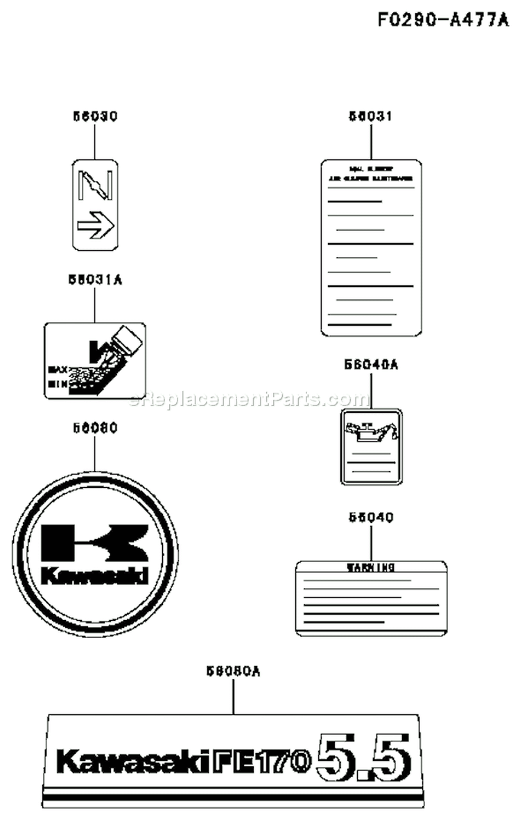 Page H Diagram and Parts List for FE170D AS03 Kawasaki Engine