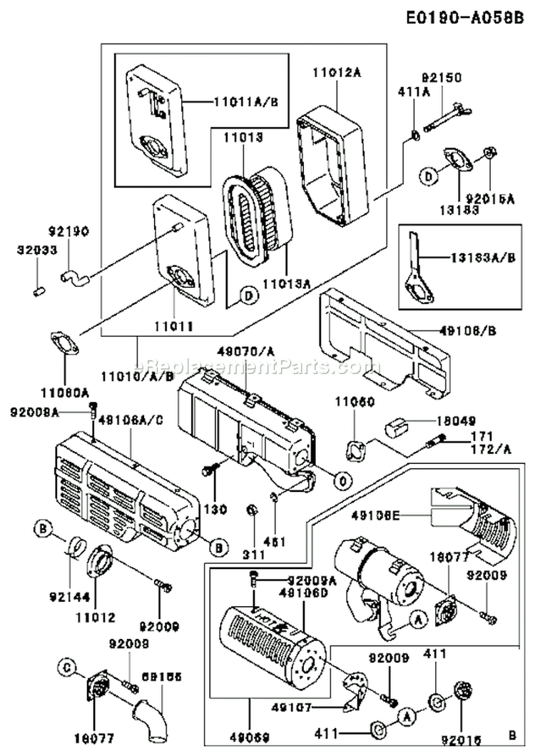 Page A Diagram and Parts List for FE170D AS01 Kawasaki Engine
