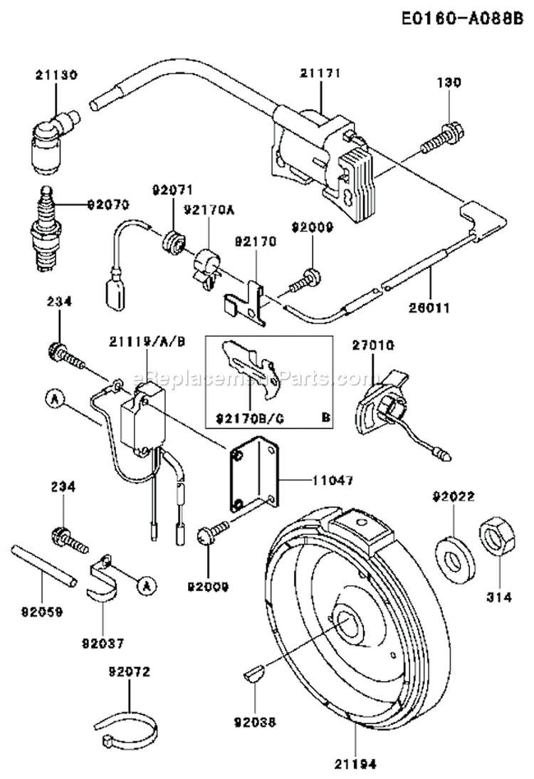 Page F Diagram and Parts List for FE170D AS01 Kawasaki Engine