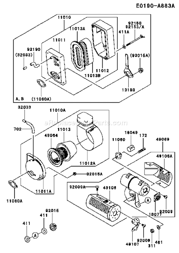 Page A Diagram and Parts List for FE170D CS04 Kawasaki Engine
