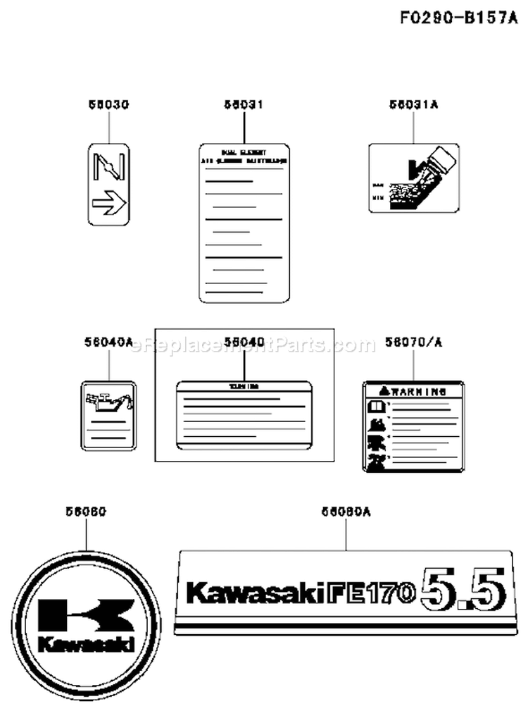 Page H Diagram and Parts List for FE170D CS04 Kawasaki Engine