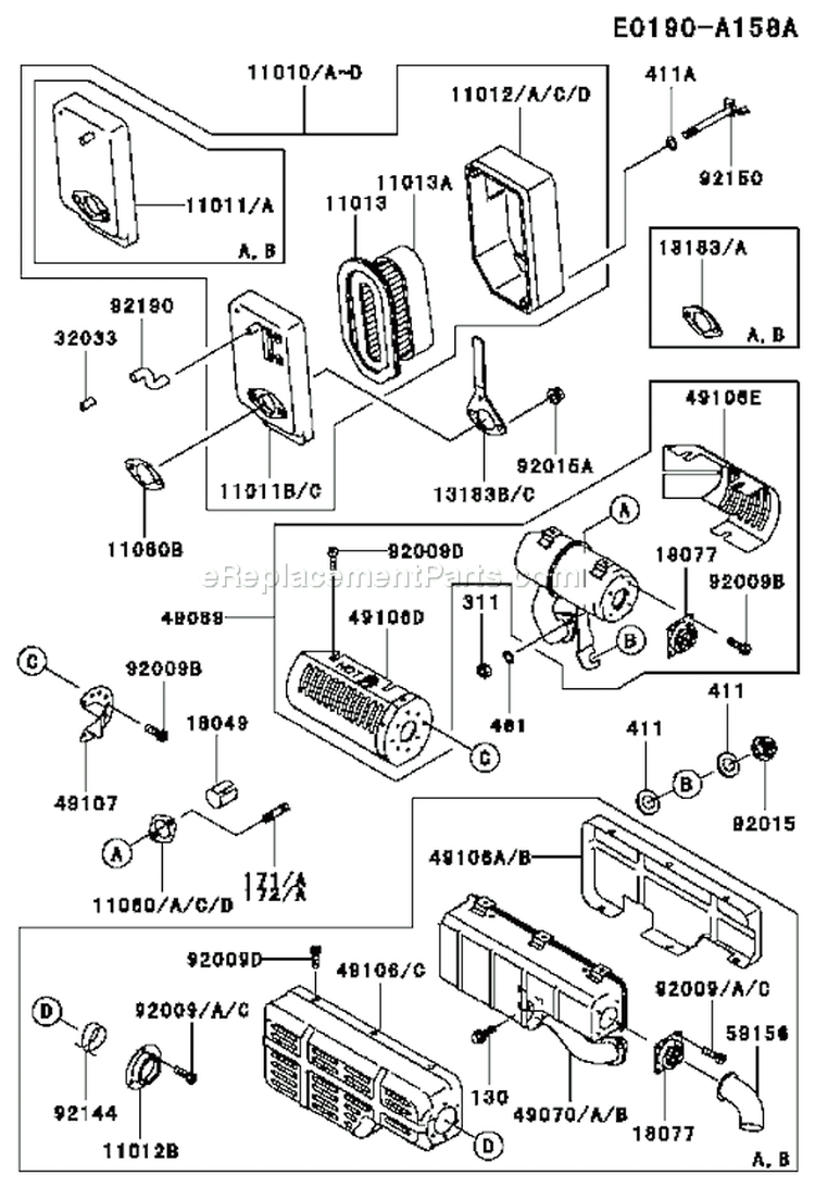 Page A Diagram and Parts List for FE170D DS00 Kawasaki Engine
