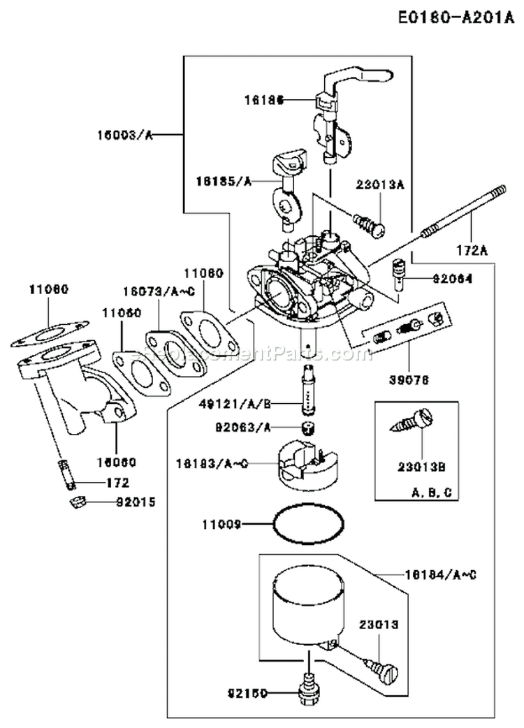 Page B Diagram and Parts List for FE170D DS00 Kawasaki Engine