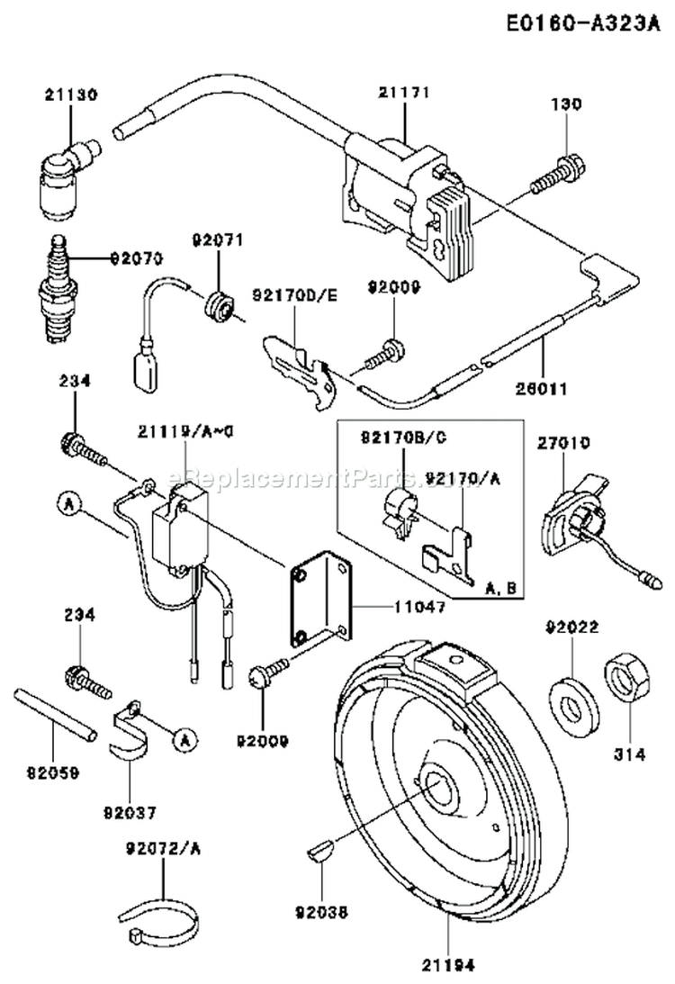 Page F Diagram and Parts List for FE170D DS00 Kawasaki Engine