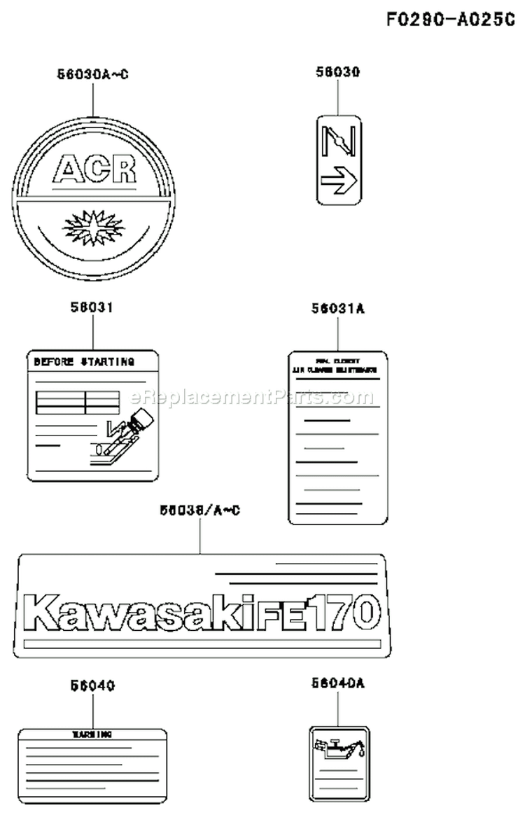 Page H Diagram and Parts List for FE170D DS00 Kawasaki Engine