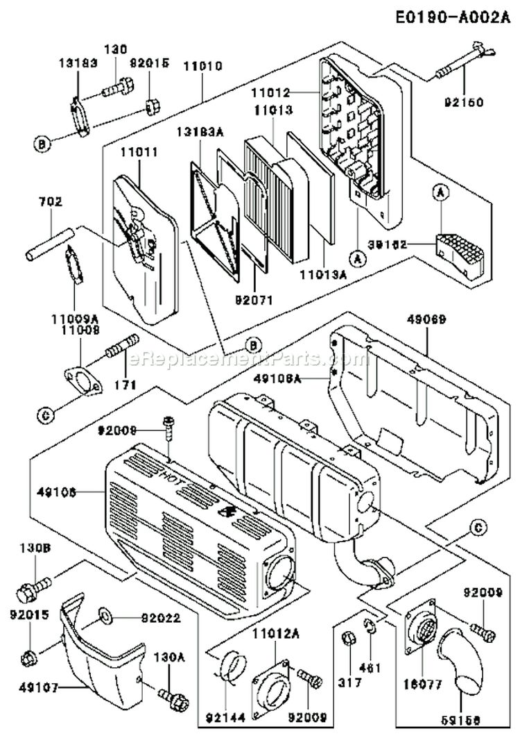 Page A Diagram and Parts List for FE250D AS02 Kawasaki Engine