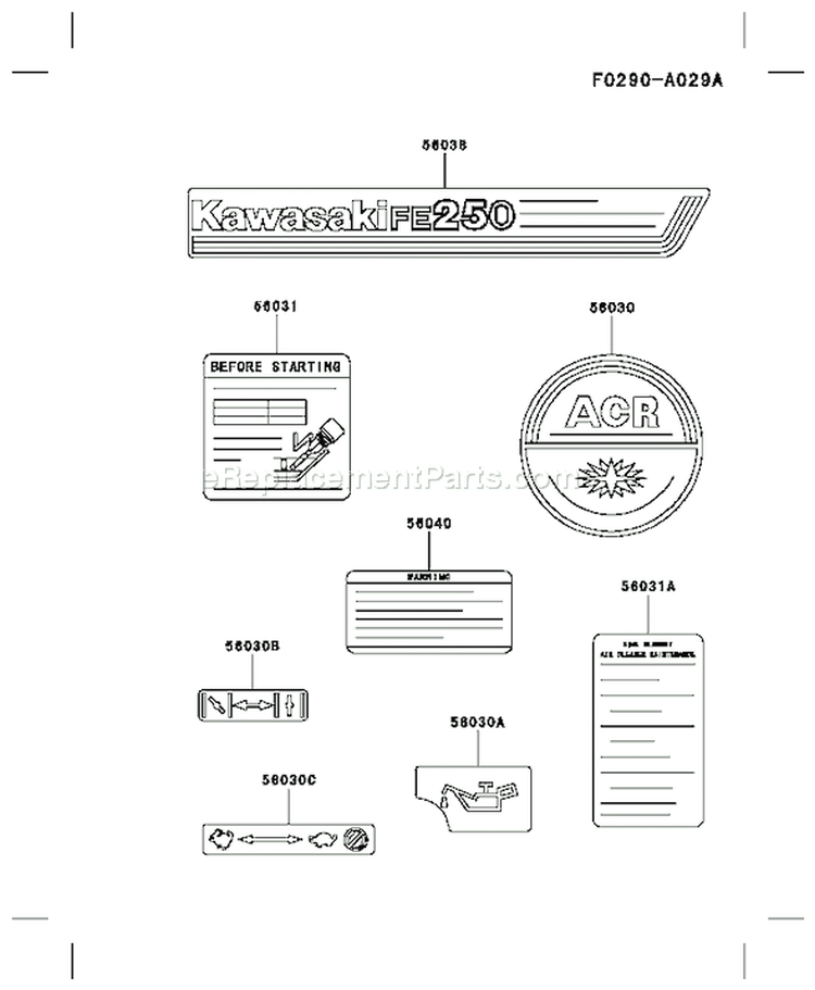 Page H Diagram and Parts List for FE250D AS02 Kawasaki Engine