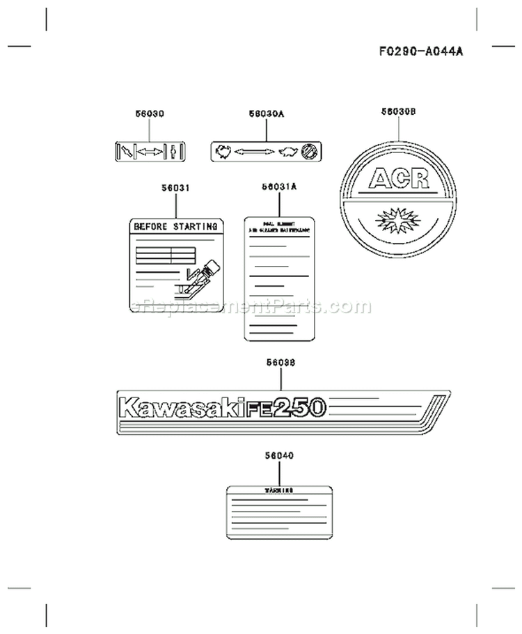 Page H Diagram and Parts List for FE250D AS03 Kawasaki Engine