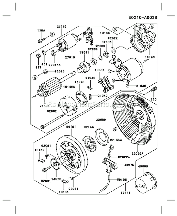 Page K Diagram and Parts List for FE250D AS04 Kawasaki Engine