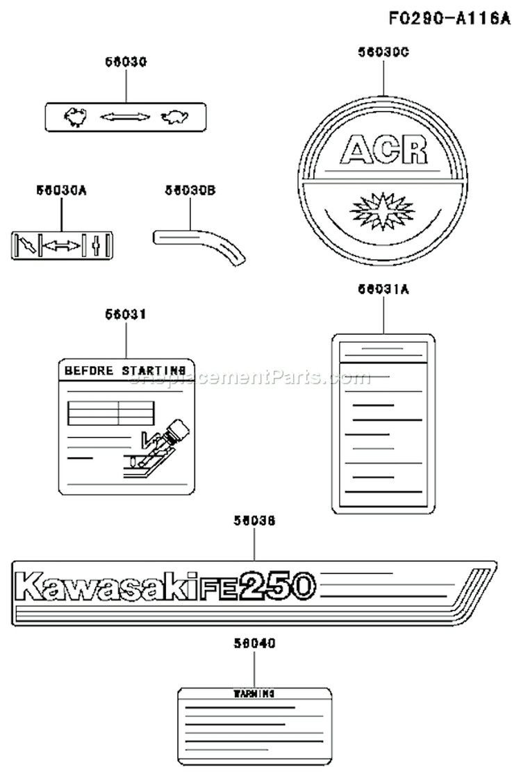 Page H Diagram and Parts List for FE250D AS04 Kawasaki Engine