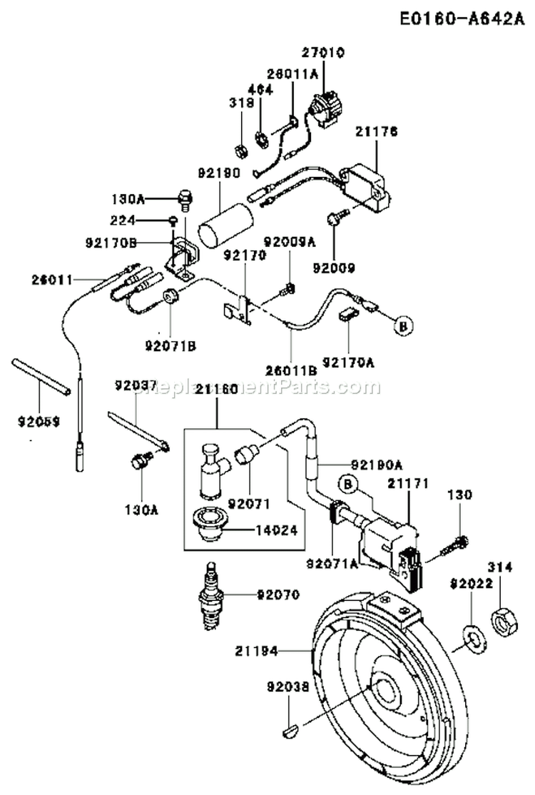 Page F Diagram and Parts List for FE250D AS07 Kawasaki Engine